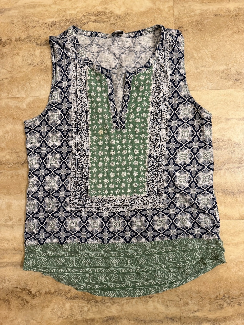 Sleeveless Lucky Brand Mixed-Print Green and Navy Women’s Top